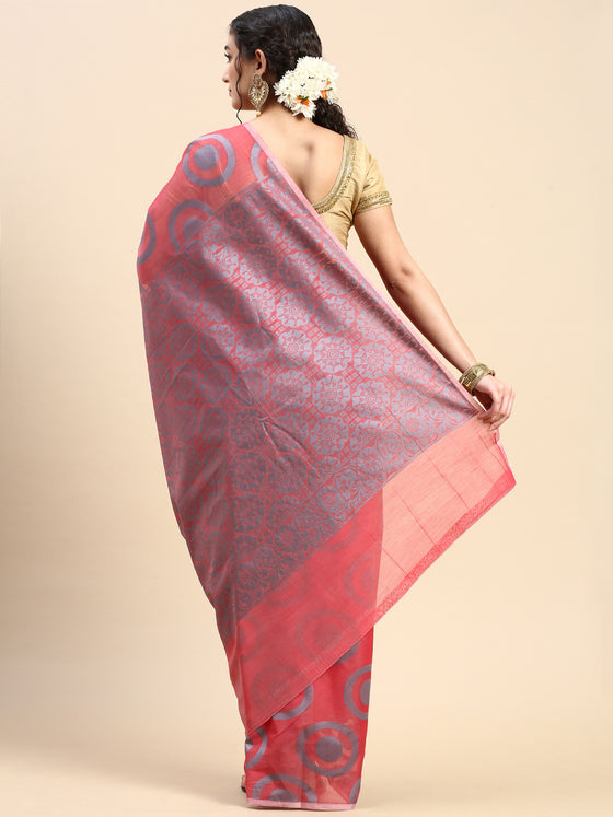 Stylish Maroon & Blue Semi Kora Cotton Saree SK91