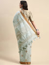 Gorgeous Semi Linen Gray Butta Printed Embroidery Saree SLPE08