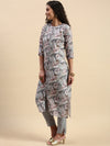 Cotton Printed Straight Cut Green and Purple Kurti EK16