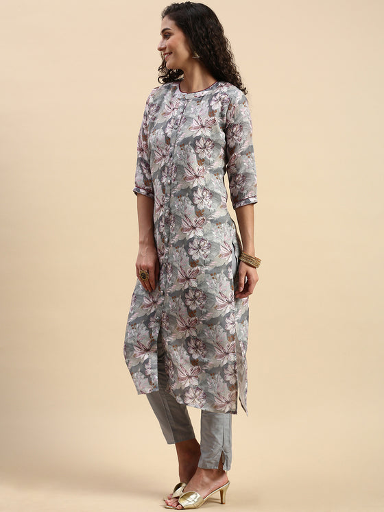 Cotton Printed Straight Cut Green and Purple Kurti EK16