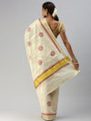 Kerala Tissue Flower Printed Gold Jari & Maroon Border Saree OKS15