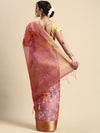 Semi Chanderi Pink Flower Printed with Jari Border Saree SOS06