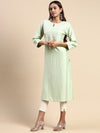 Cotton Embroidered Round Neck Straight Cut Green Kurti EK36