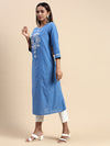 Cotton Embroidered Round Neck Straight Cut Blue Kurti EK37