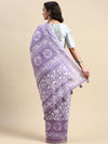 Elegant Semi Linen Flower Digital Print Lavender & White Saree SL64