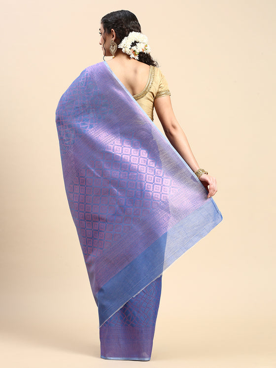 Stylish Violet & Pink Semi Kora Cotton Saree SK84