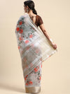 Semi Organza Grey Flower Printed with Jari Border Saree SOS02