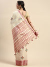 Divine Semi Linen Dark Sandal Diamond Printed Embroidery Saree SLPE02