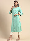 Cotton Plain Mandarin Collar Straight Cut Green Kurti CPK04