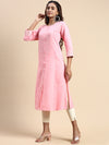 Cotton Plain Round Neck Straight Cut Pink Kurti CPK06
