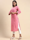 Cotton Embroidered Round Neck Straight Cut Pink Kurti EK40