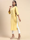 Cotton Plain Round Neck Straight Cut Yellow Kurti CPK05