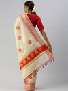 Kerala Tissue Flower Printed Gold Jari & Red Border with Tussle Saree OKS04