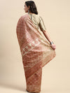Semi Cotton Brown and Sandal Flower Printed Saree SCS22