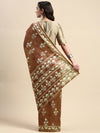 Semi Cotton Brown and Sandal Flower Printed Saree SCS23