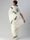 Kerala Off White Peacock Design Printed Silver Jari Saree OKS05