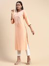 Cotton Embroidered Round Neck Straight Cut Orange Kurti EK34
