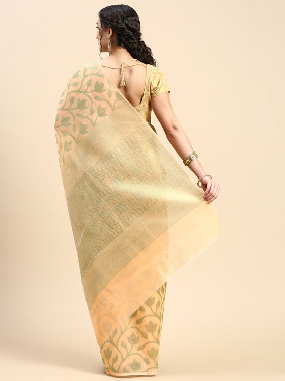 Stylish Sandal Flower Design Semi Kora Cotton Saree SK90