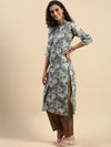 Cotton Printed Straight Cut Green and Blue Kurti EK13