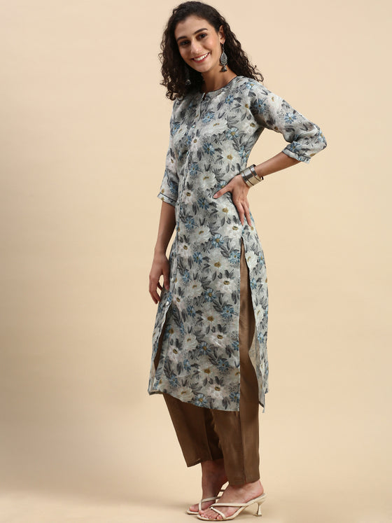 Cotton Printed Straight Cut Green and Blue Kurti EK13