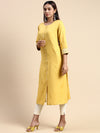 Cotton Plain Round Neck Straight Cut Mustard Kurti CPK07