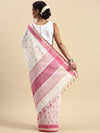 Semi Cotton Printed Saree White and Pink SCS08