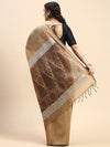 Stylish Silver Jari Khaki Flower Design Semi Kora Cotton Saree SK83