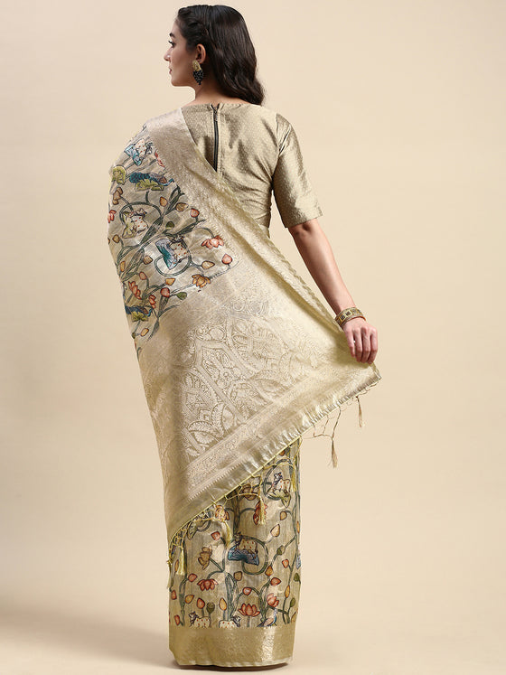 Alluring Dola Silk Sandal Flower Digital Print with Jari Border Sarees DS03