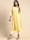 Cotton Plain Round Neck Straight Cut Yellow Kurti CPK03