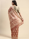 Semi Cotton Brown and Sandal Flower Printed Saree SCS25