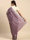 Semi Tussar Purple & Sandal Flower Embroidery Saree ST93