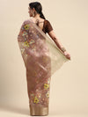Semi Organza Brown and Sandal Flower Printed with Jari Border Saree SOS01