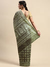 Semi Cotton Green and Sandal Flower Printed Saree SCS24