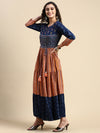 Elegant Embroidered and Printed Navy & Pink Umbrella Kurti EK21