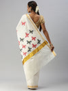 Kerala Cream Colorful Butterfly Embroidery Saree with Gold Zari Border KS83