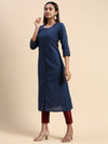 Cotton Plain Round Neck Straight Cut Navy Kurti CPK10