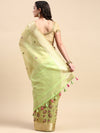 Divine Semi Linen Green Floral Printed Embroidery Saree SLPE05