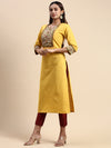 Cotton Printed Round Neck Straight Cut Mustard Kurti PK30