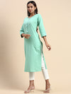 Cotton Plain Round Neck Straight Cut Green Kurti CPK02