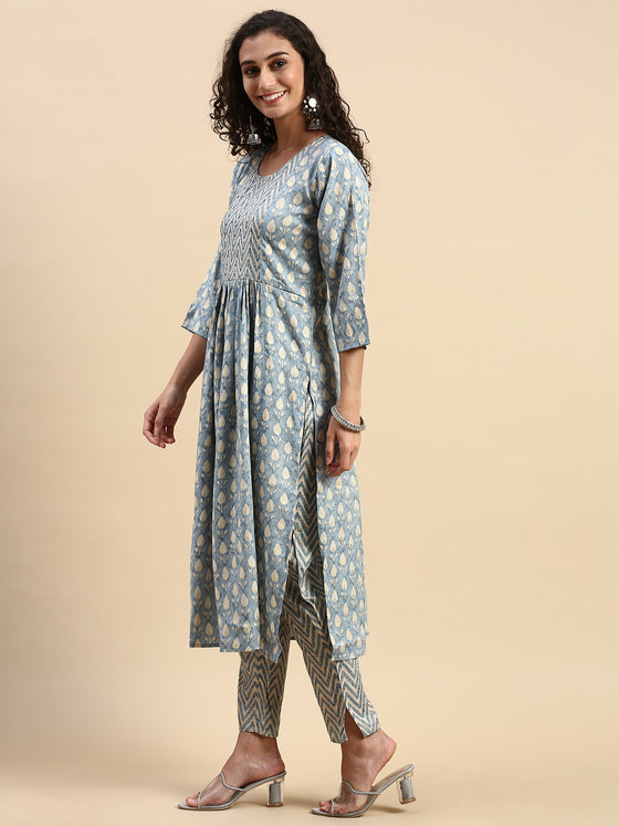 Cotton Printed Kurti Set Blue & Sandal PK06