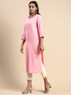 Cotton Plain Round Neck Straight Cut Pink Kurti CPK08