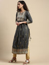 Elegant Embroidered and Printed Black & Sandal Straight Cut Kurti EK19