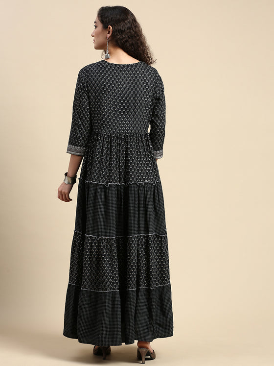 Elagent Embroidered and Printed Black Umbrella Kurti EK17