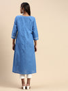 Cotton Embroidered Round Neck Straight Cut Blue Kurti EK37