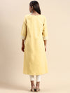 Cotton Plain Round Neck Straight Cut Yellow Kurti CPK03