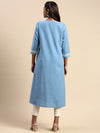 Cotton Embroidered Round Neck Straight Cut Blue Kurti EK26