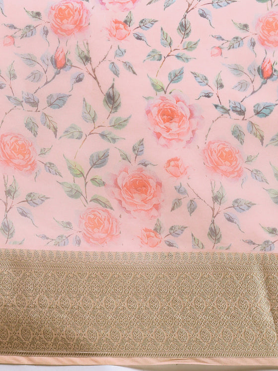 Elegant Semi Linen Flower Digital Light Pink Saree SL62