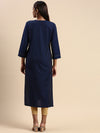 Cotton Embroidered V Neck Straight Cut Navy Kurti EK31