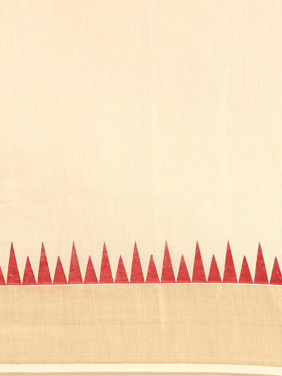 Kerala Tissue Flower Printed Gold Jari & Maroon Border Saree OKS15