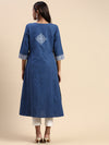 Cotton Printed Round Neck Straight Cut Navy Kurti PK31